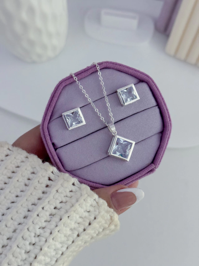 Conjunto quadrado cristal borda alta